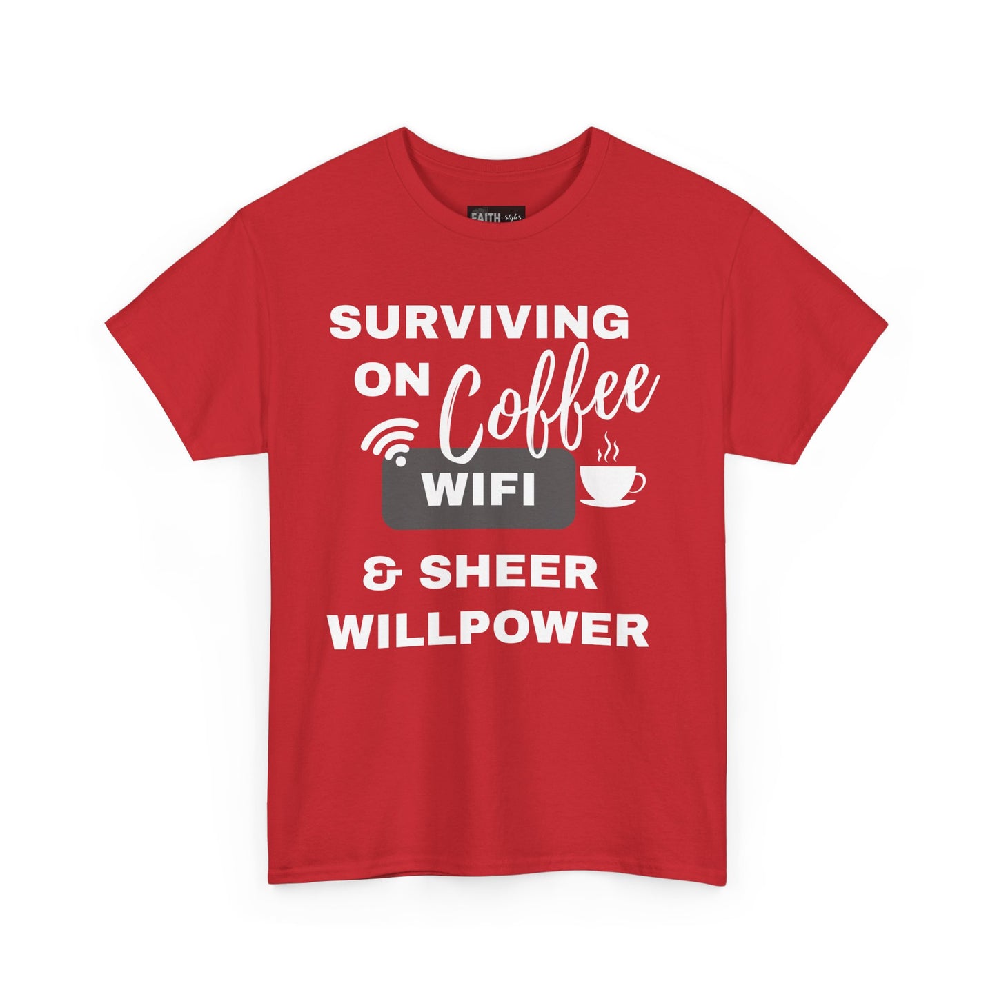 Surviving on Coffee Tee - Unisex Heavy Cotton Shirt, Funny Gift for Coffee Lovers, Perfect for Everyday Wear, Birthday & Holidays