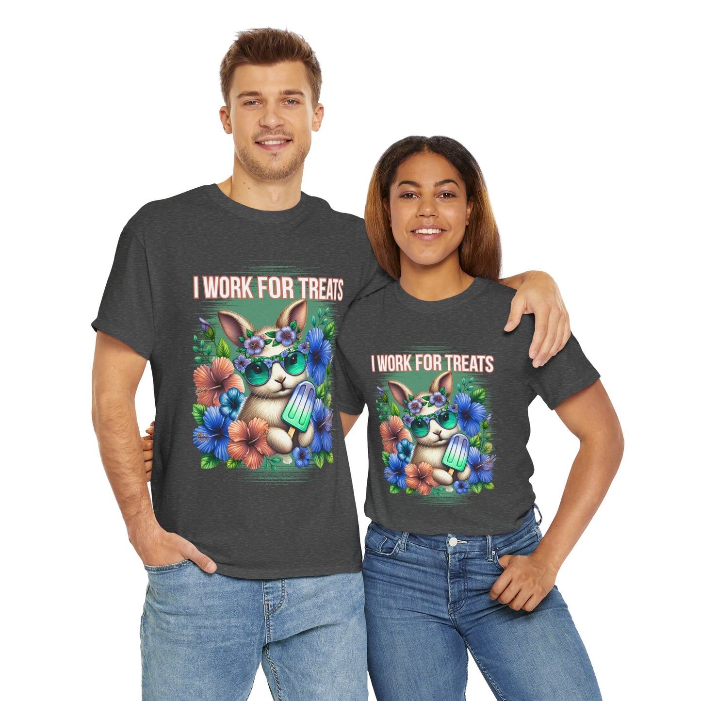 Cute Bunny Graphic Tee for Treat Lovers, Summer Fun Shirt, Animal Lover Gift, Cute Gift for Her, Floral T-Shirt