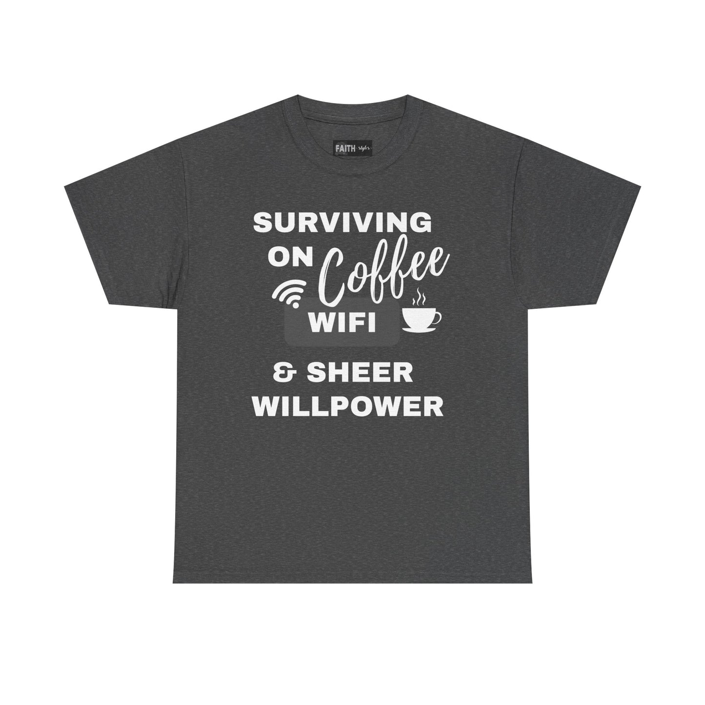 Surviving on Coffee Tee - Unisex Heavy Cotton Shirt, Funny Gift for Coffee Lovers, Perfect for Everyday Wear, Birthday & Holidays