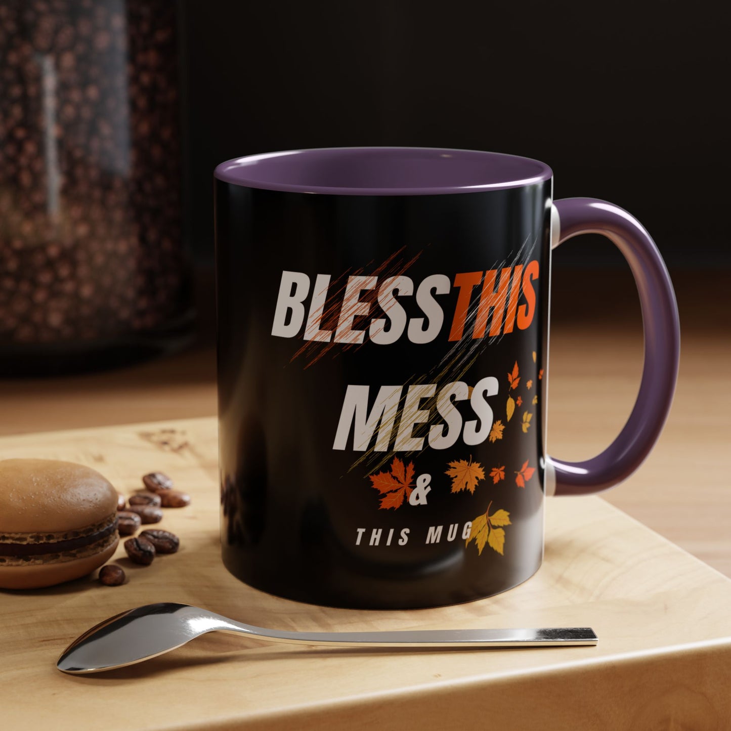 Bless This Mess Coffee Mug, Autumn Mug, Funny Mug Gift, Black Ceramic Mug, Fall Coffee Cup