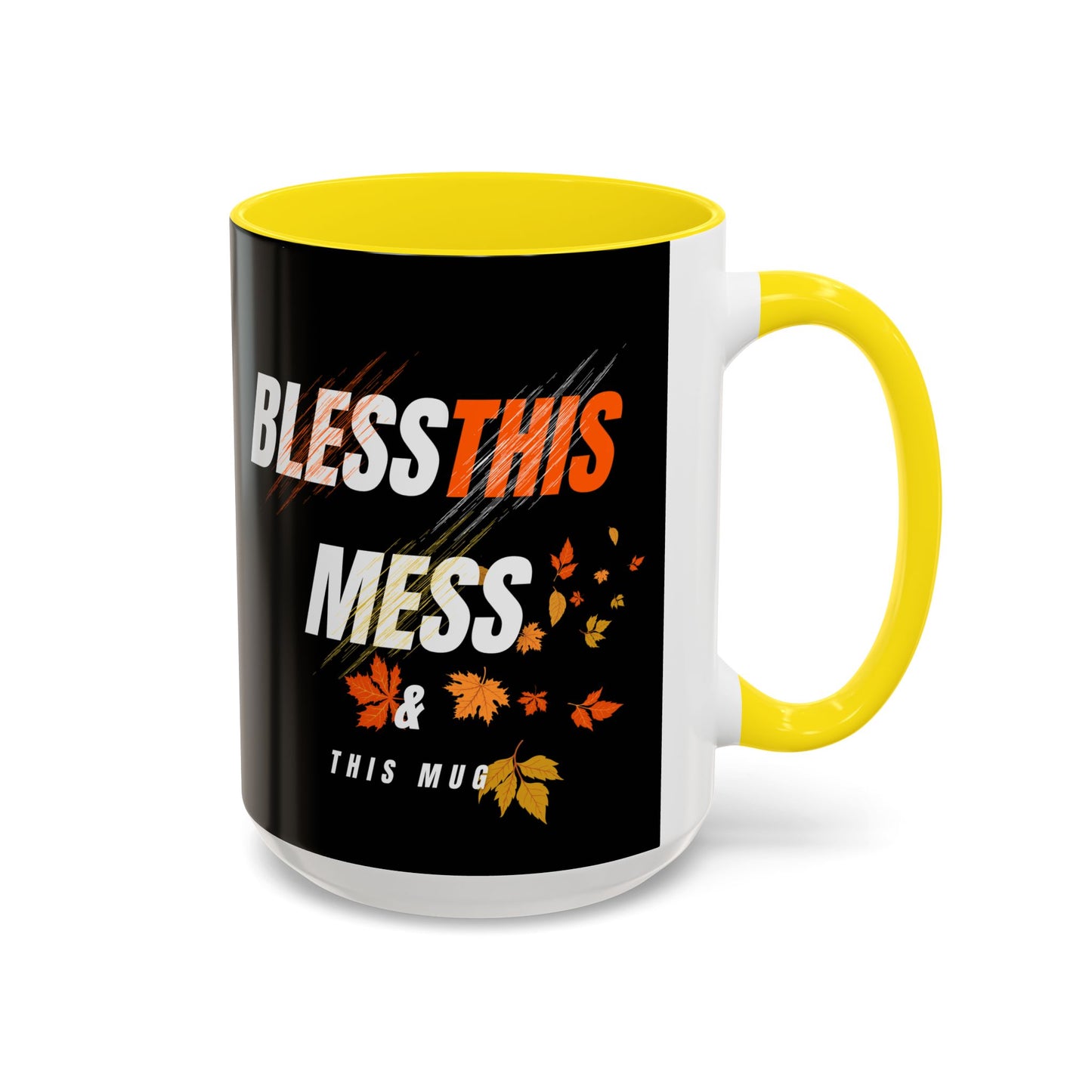 Bless This Mess Coffee Mug, Autumn Mug, Funny Mug Gift, Black Ceramic Mug, Fall Coffee Cup