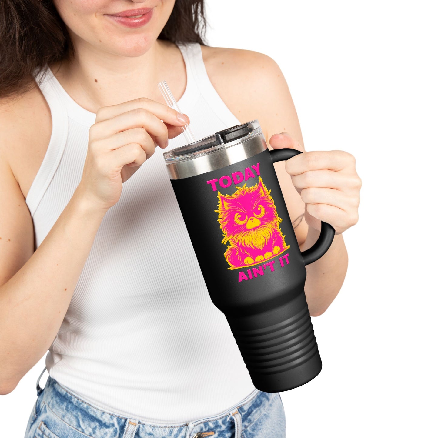 Colorful Insulated Travel Mug with Fun Design, 40oz Coffee Tumbler, Cat Lover Gift, Funny Travel Mug, Perfect for Daily Commute, Birthday