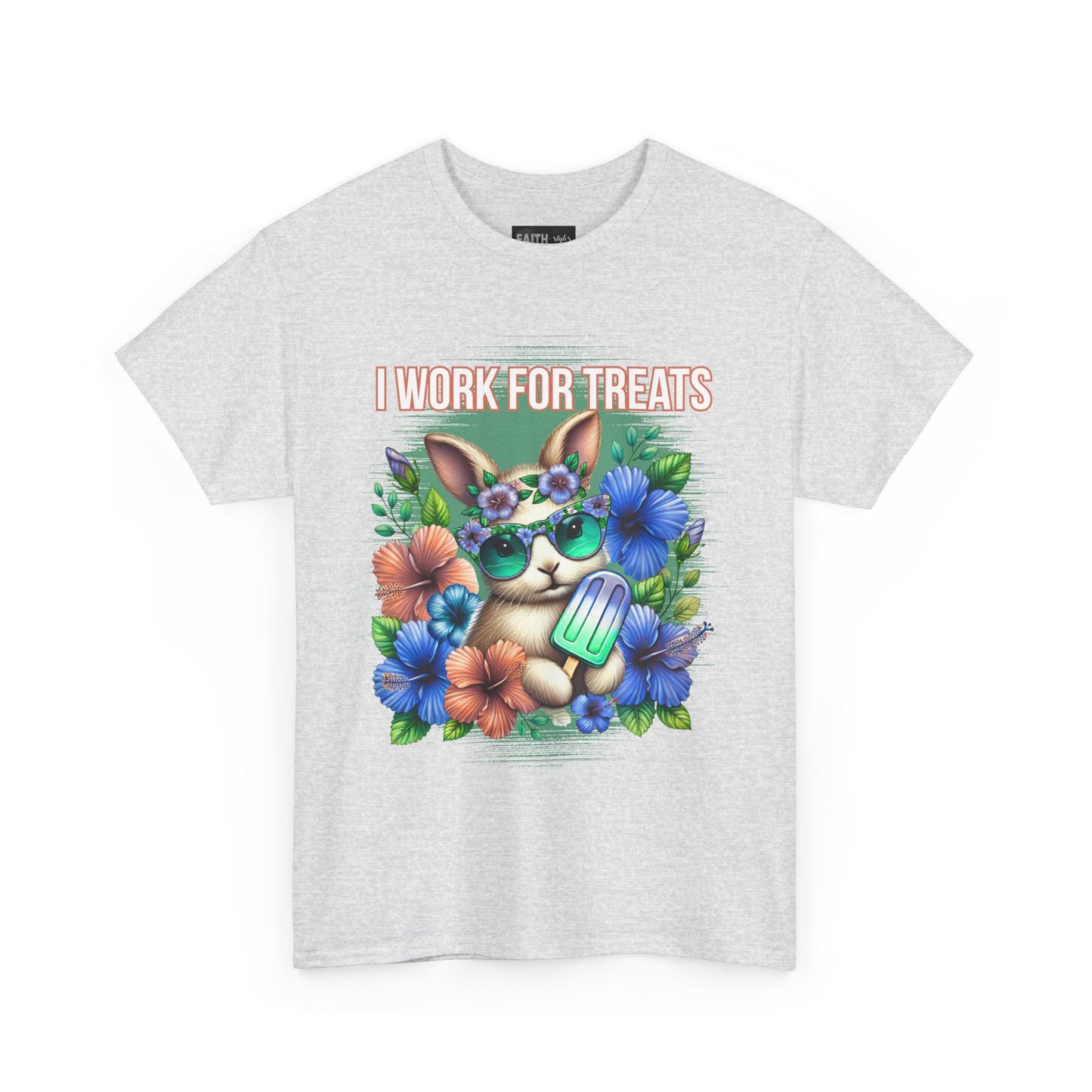 Cute Bunny Graphic Tee for Treat Lovers, Summer Fun Shirt, Animal Lover Gift, Cute Gift for Her, Floral T-Shirt