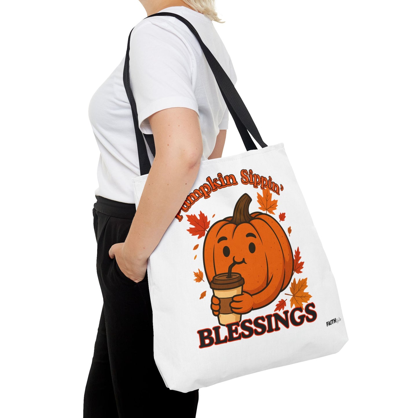 FaithStyles Autumn Pumpkin Blessings Tote Bag | Fall Bag, Cute Tote, Gift for Her, Thanksgiving, Coffee Lovers, Halloween Decor