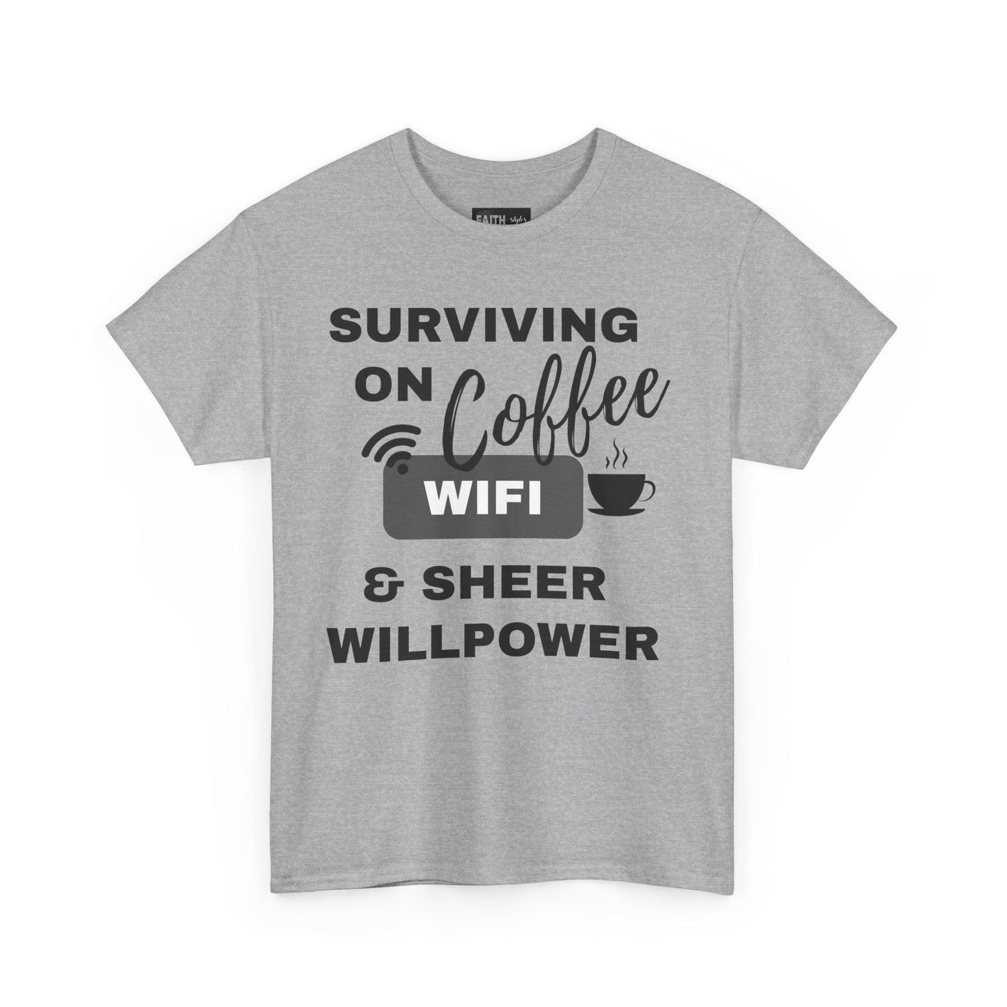 Surviving on Coffee Tee - Unisex Heavy Cotton Shirt, Funny Gift for Coffee Lovers, Perfect for Everyday Wear, Birthday & Holidays
