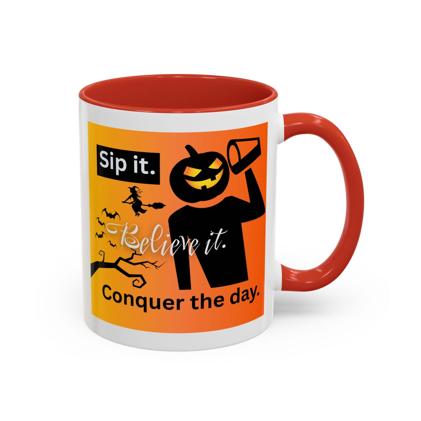 Halloween-Themed Coffee Mug, Sip It Believe It Conquer the Day, Fall Decor, Gift for Pumpkin Lovers, Autumn Kitchenware