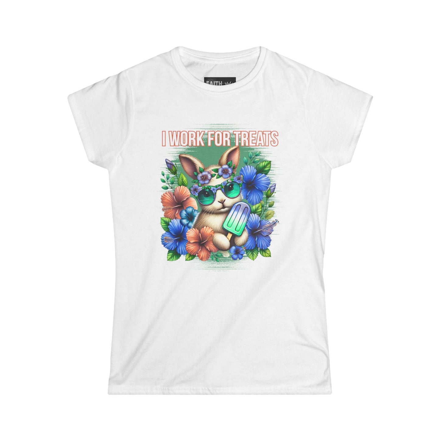 Women's Graphic Tee, I Work for Treats Dog Lover Shirt, Cute Pet T-Shirt, Floral Dog Art Tee, Gift for Dog Moms, Summer Tee