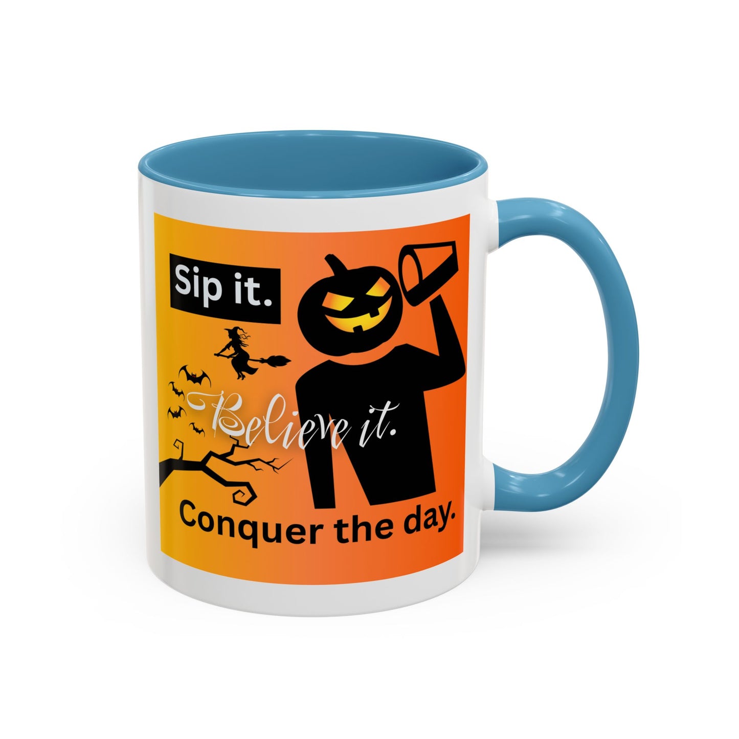 Halloween-Themed Coffee Mug, Sip It Believe It Conquer the Day, Fall Decor, Gift for Pumpkin Lovers, Autumn Kitchenware
