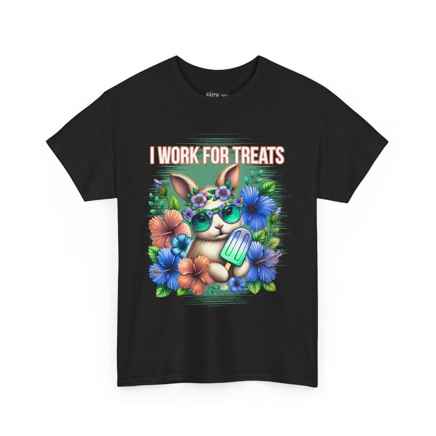 Cute Bunny Graphic Tee for Treat Lovers, Summer Fun Shirt, Animal Lover Gift, Cute Gift for Her, Floral T-Shirt