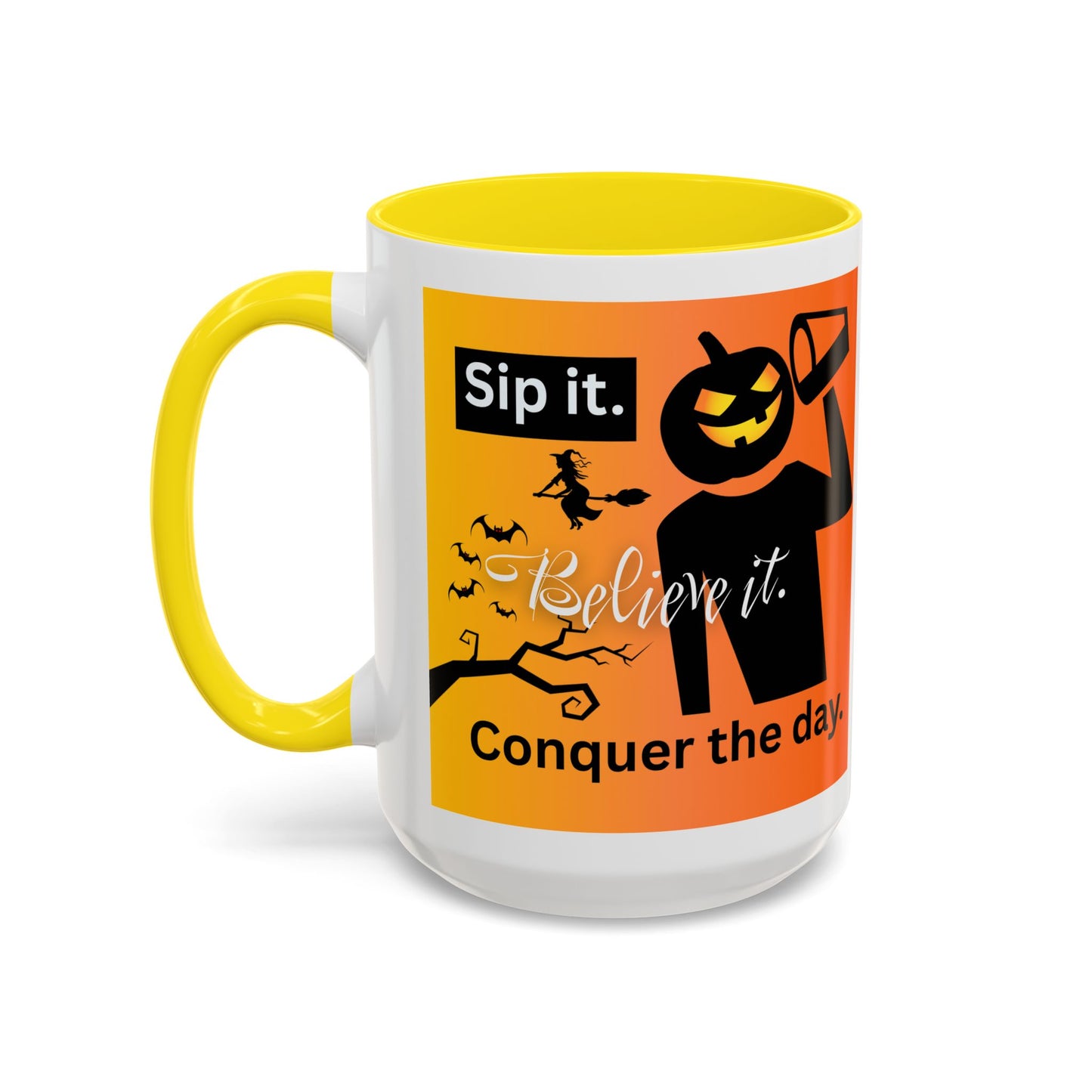 Halloween-Themed Coffee Mug, Sip It Believe It Conquer the Day, Fall Decor, Gift for Pumpkin Lovers, Autumn Kitchenware