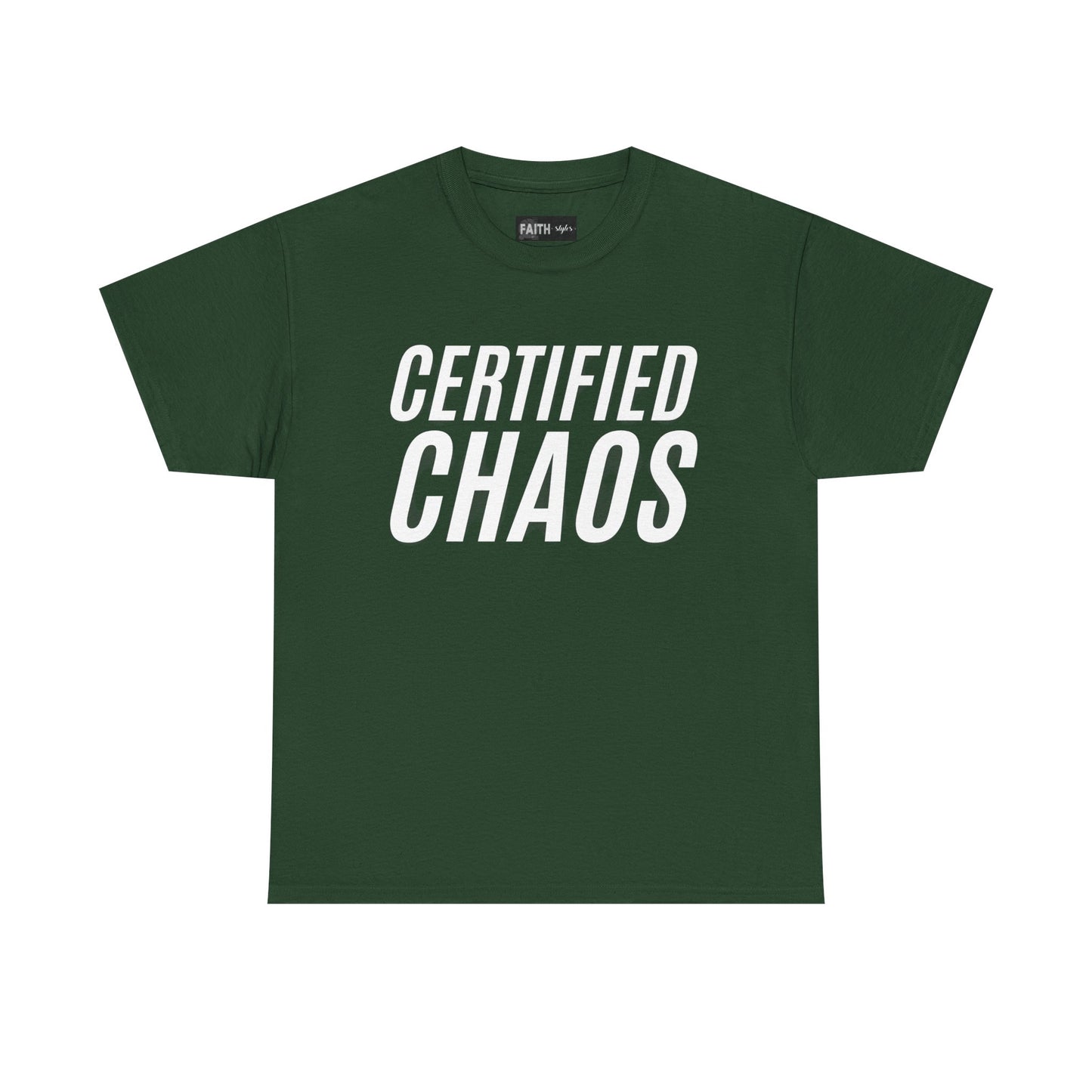 Certified Chaos Unisex Heavy Cotton Tee, Casual Tee, Graphic Tee, Trendy T-Shirt, Gift for Friends, Everyday Wear