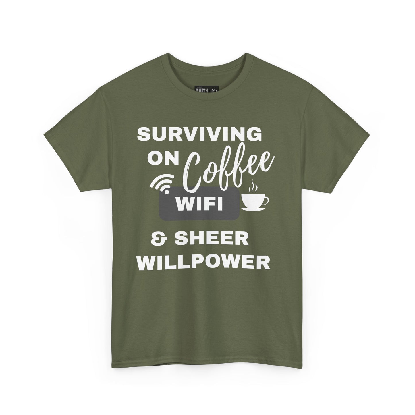 Surviving on Coffee Tee - Unisex Heavy Cotton Shirt, Funny Gift for Coffee Lovers, Perfect for Everyday Wear, Birthday & Holidays