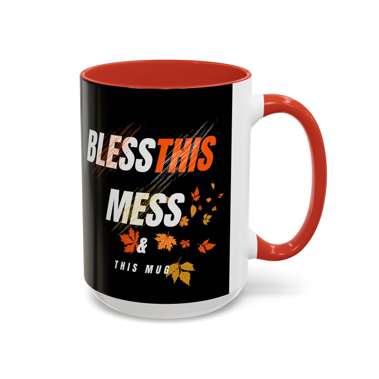 Bless This Mess Coffee Mug, Autumn Mug, Funny Mug Gift, Black Ceramic Mug, Fall Coffee Cup