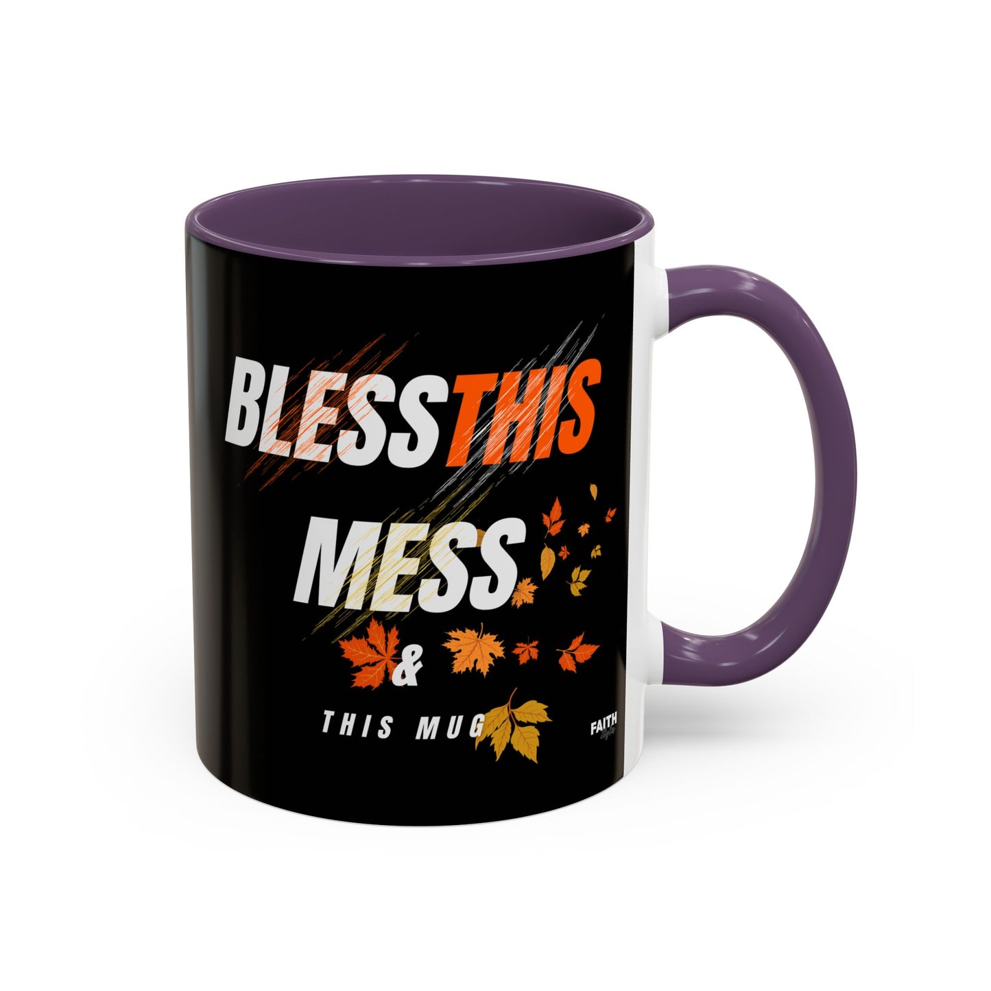 FaithStyles Bless This Mess Coffee Mug, Autumn Mug, Funny Mug Gift, Black Ceramic Mug, Fall Coffee Cup