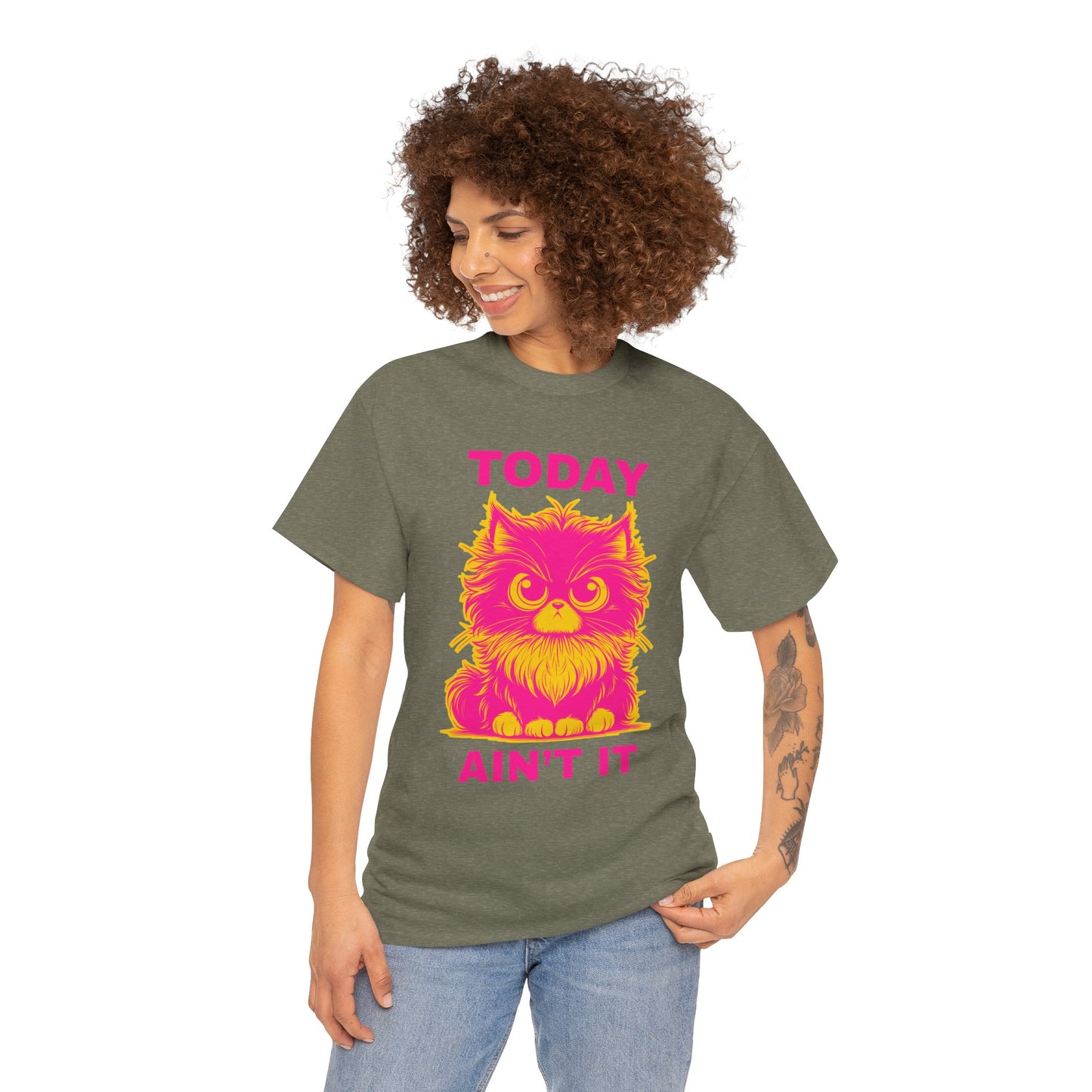 Funny Cat Tee - 'Today Ain't It' Unisex Heavy Cotton T-Shirt