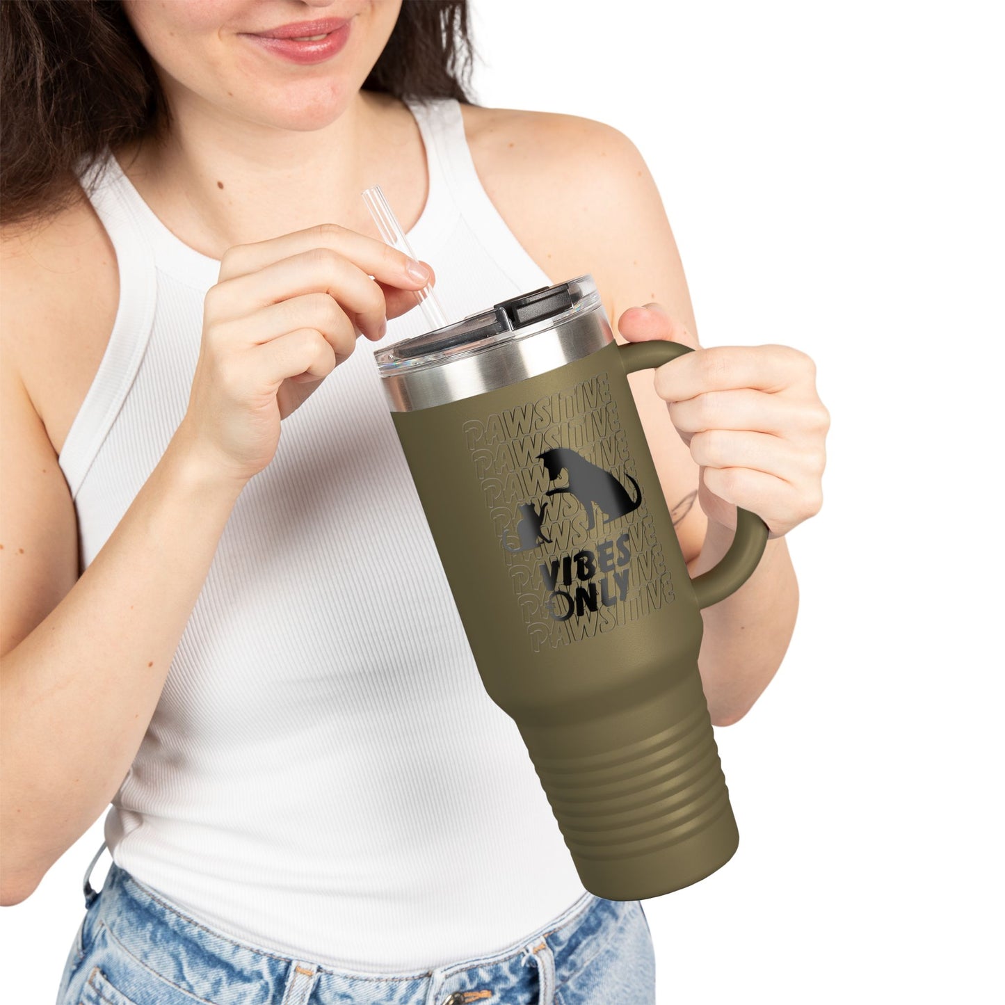 Insulated Travel Mug, 40oz-PAWSITIVE VIBES ONLY