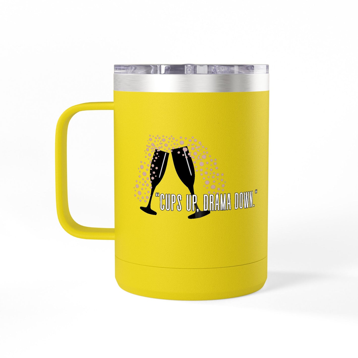 Celebratory Coffee Mug Tumbler, Cheers Gift for Friends, 15oz Drinkware for Parties, Birthdays, Wedding, Fun Gatherings