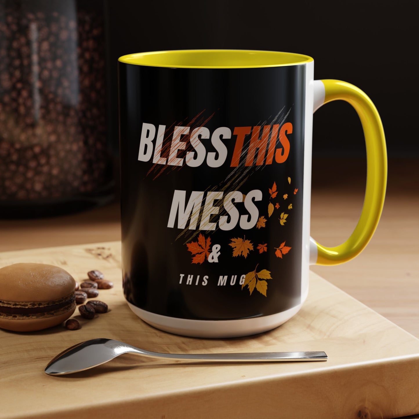 Bless This Mess Coffee Mug, Autumn Mug, Funny Mug Gift, Black Ceramic Mug, Fall Coffee Cup