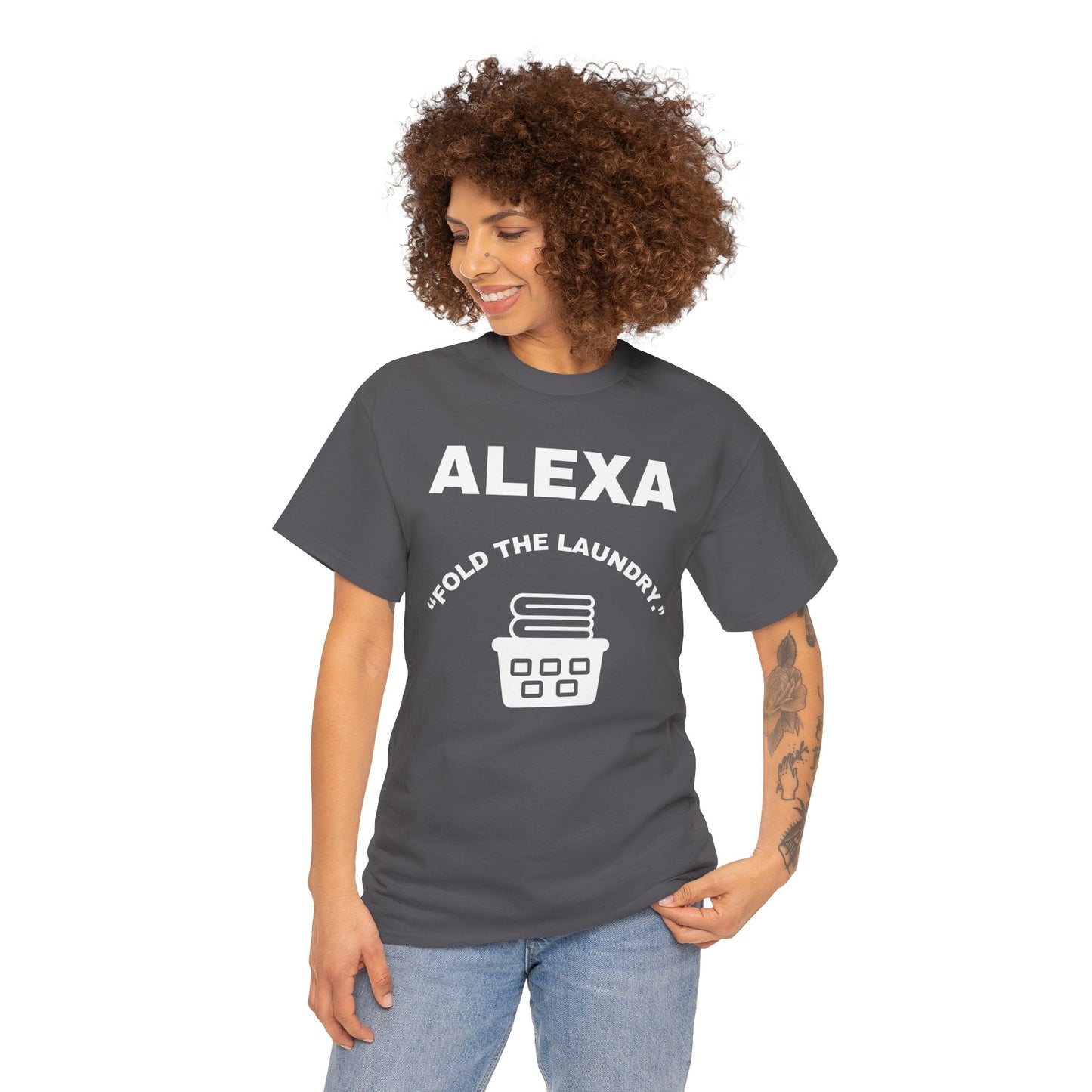 Funny Laundry T-Shirt, Humor Tee, Gift for Mom, Funny Housework Shirt, Unisex Cotton Tee, Alexa Joke Shirt