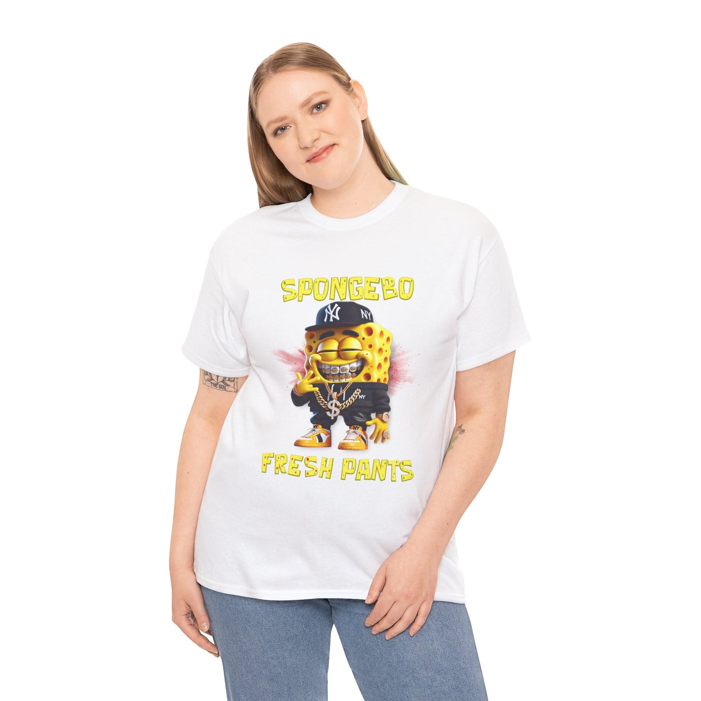 SpongeBo Fresh Pants Unisex Heavy Cotton Tee - Fun Graphic T-Shirt for Kids and Adults