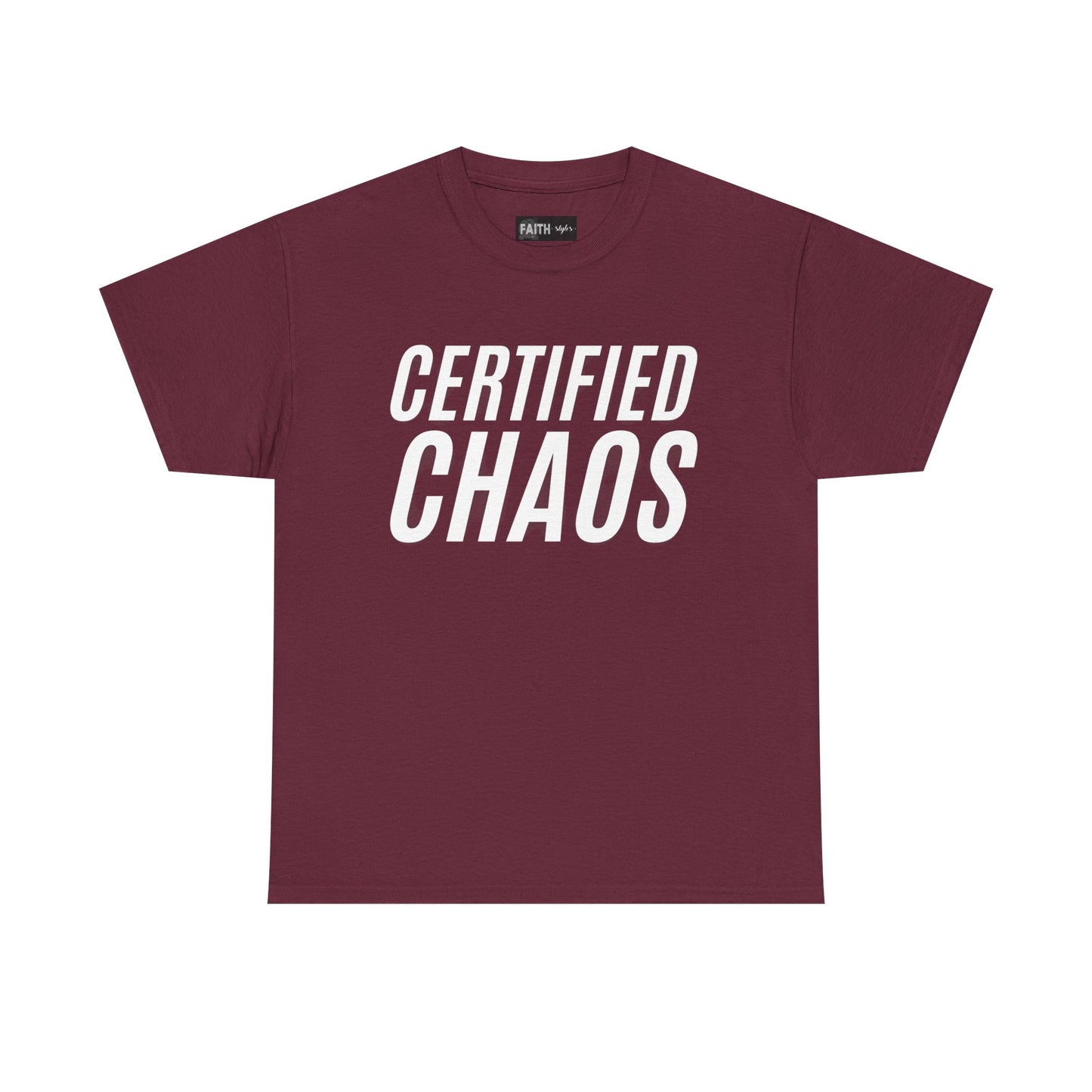 Certified Chaos Unisex Heavy Cotton Tee, Casual Tee, Graphic Tee, Trendy T-Shirt, Gift for Friends, Everyday Wear