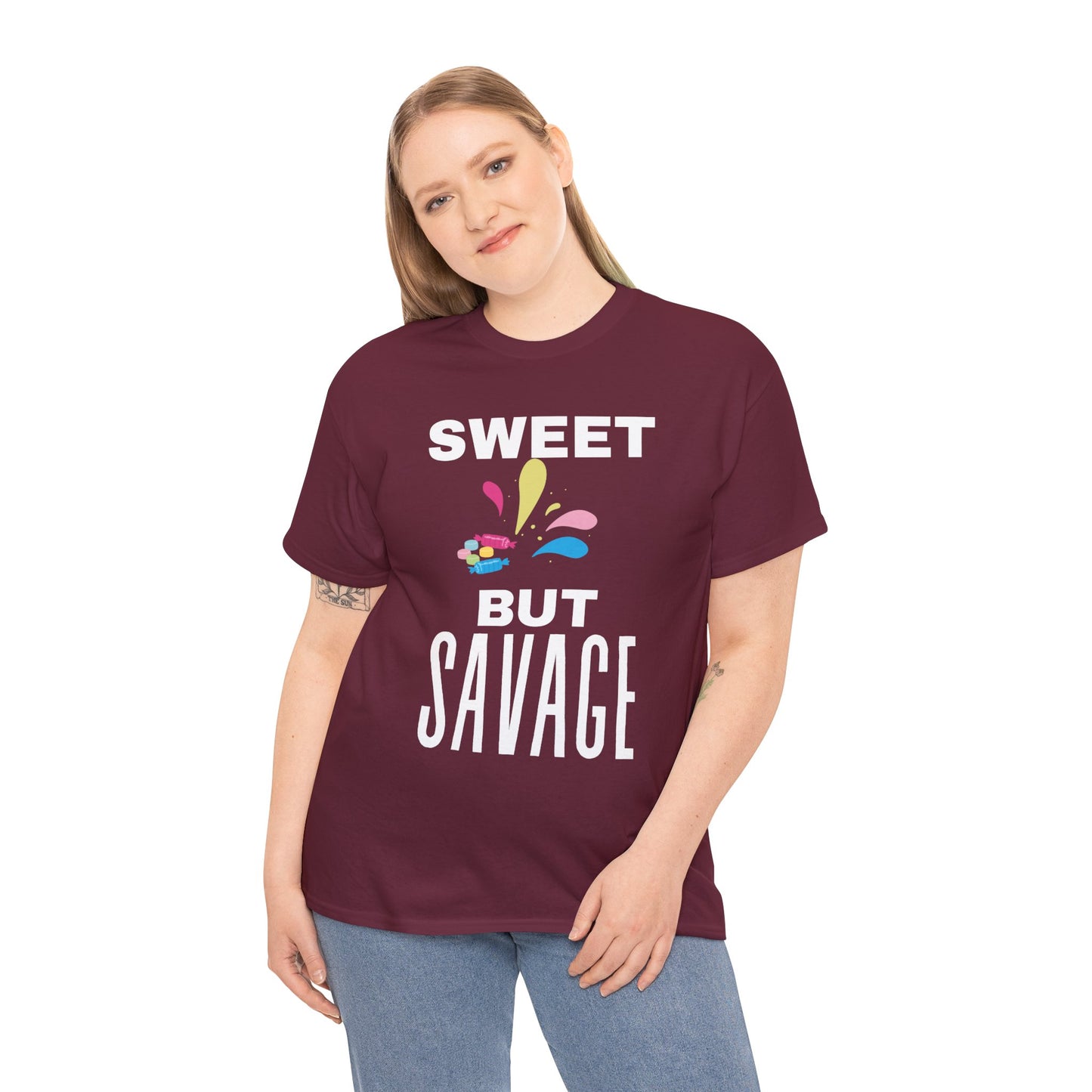Sweet but Savage Grandma Cotton Tee | Fun Gift for Trendsetters, Everyday Wear, Birthday Party, and Casual Outings
