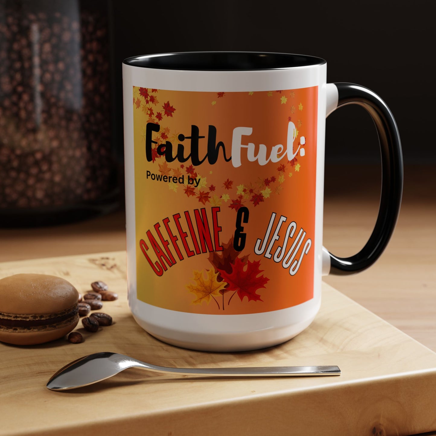 FaithFuel Caffeine & Jesus Mug - Fall Coffee Cup, Inspirational Gift, Autumn Decor, Home Office Supplies, Religious Mug