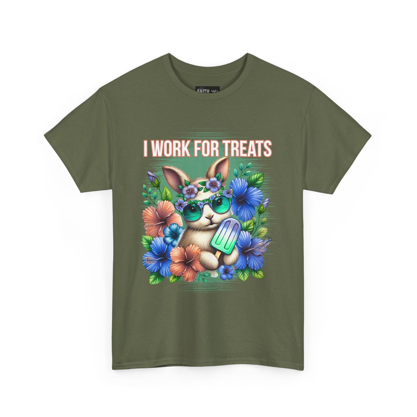 Cute Bunny Graphic Tee for Treat Lovers, Summer Fun Shirt, Animal Lover Gift, Cute Gift for Her, Floral T-Shirt