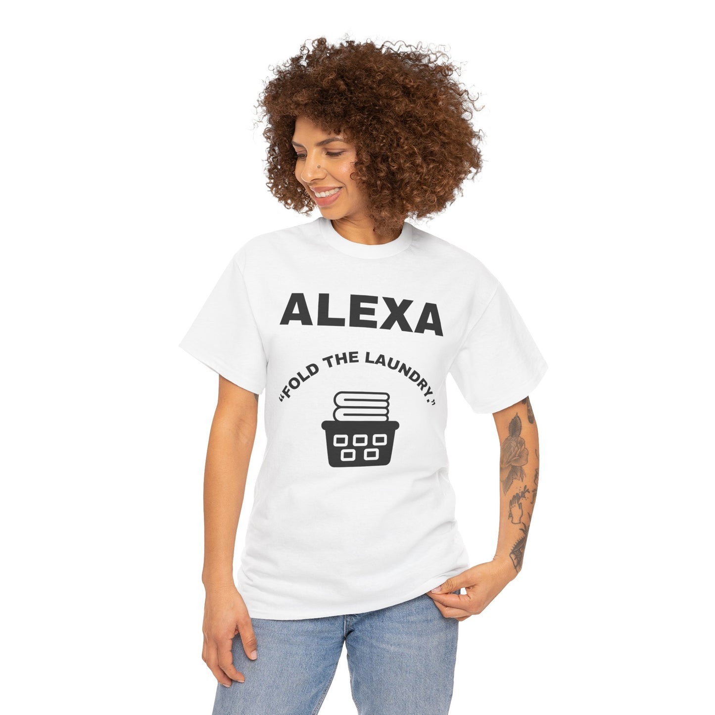 Funny Laundry T-Shirt, Humor Tee, Gift for Mom, Funny Housework Shirt, Unisex Cotton Tee, Alexa Joke Shirt