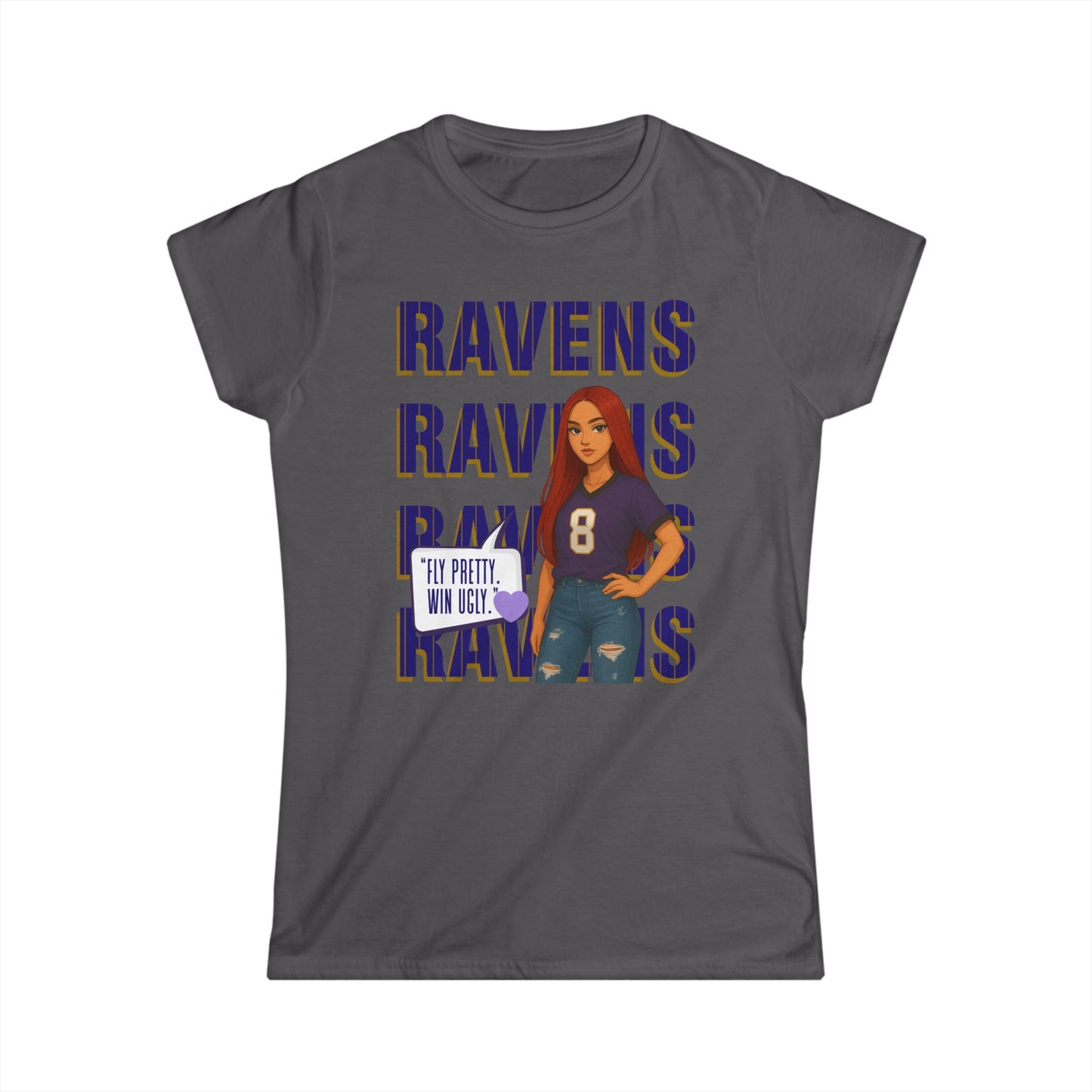 Ravens Fan Women's Softstyle Tee, Sports Apparel, Gift for Fans, Casual Wear, Game Day Outfit, Football Merchandise