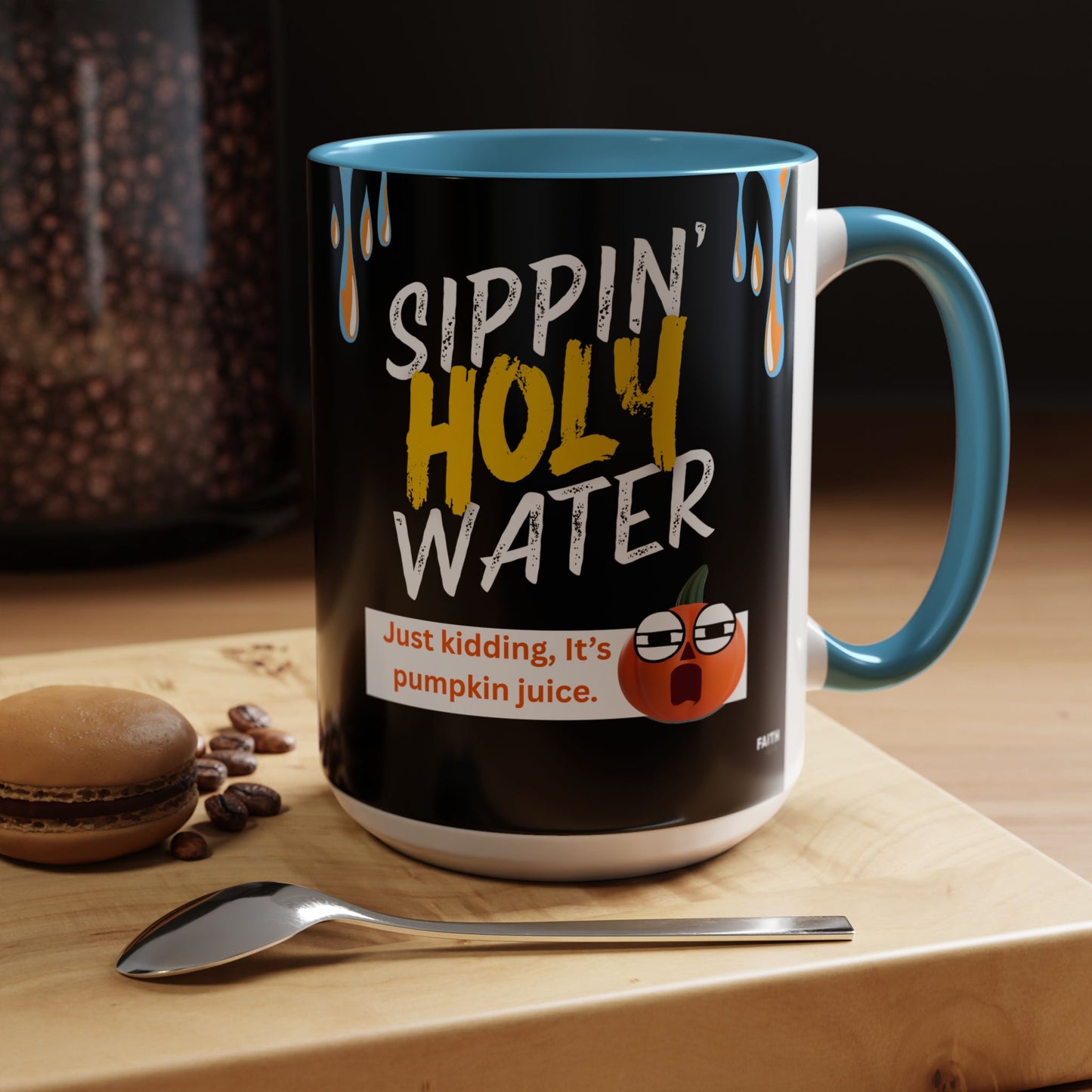 FaithStyles Sippin' Holy Water Coffee Mug, Funny Pumpkin Juice Mug, Halloween Coffee Cup, Unique Gift for Fall, Cute Office Mug, Quirky Kitchenware