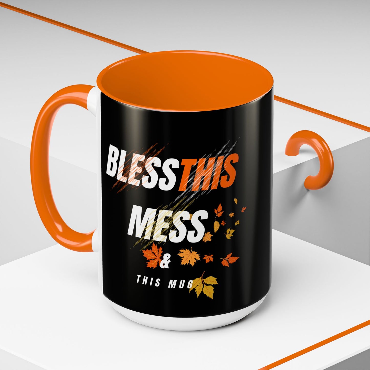 Bless This Mess Coffee Mug, Autumn Mug, Funny Mug Gift, Black Ceramic Mug, Fall Coffee Cup