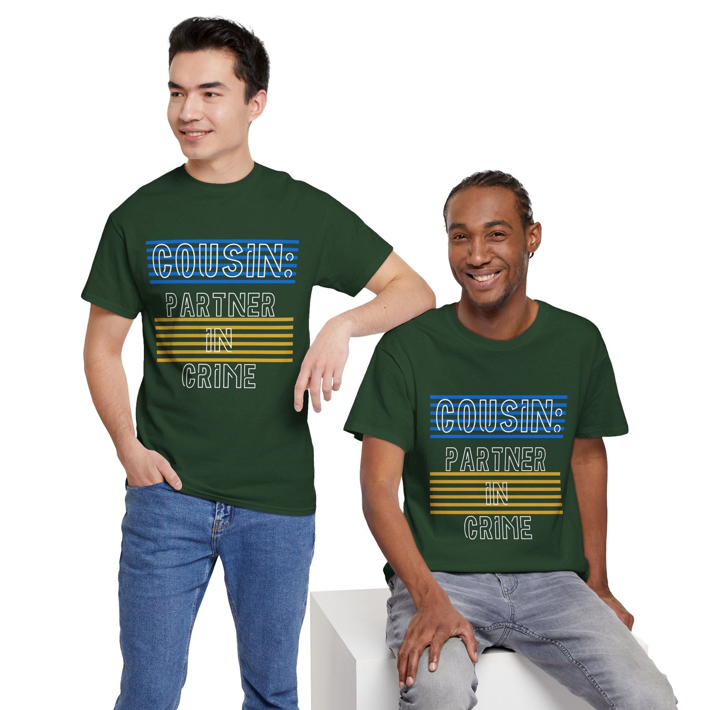 Cousins Partner in Crime Tee | Unisex Heavy Cotton T-Shirt for Family Gatherings, Cousin's Day, Gift for Cousins, Comfortable Casual Wear