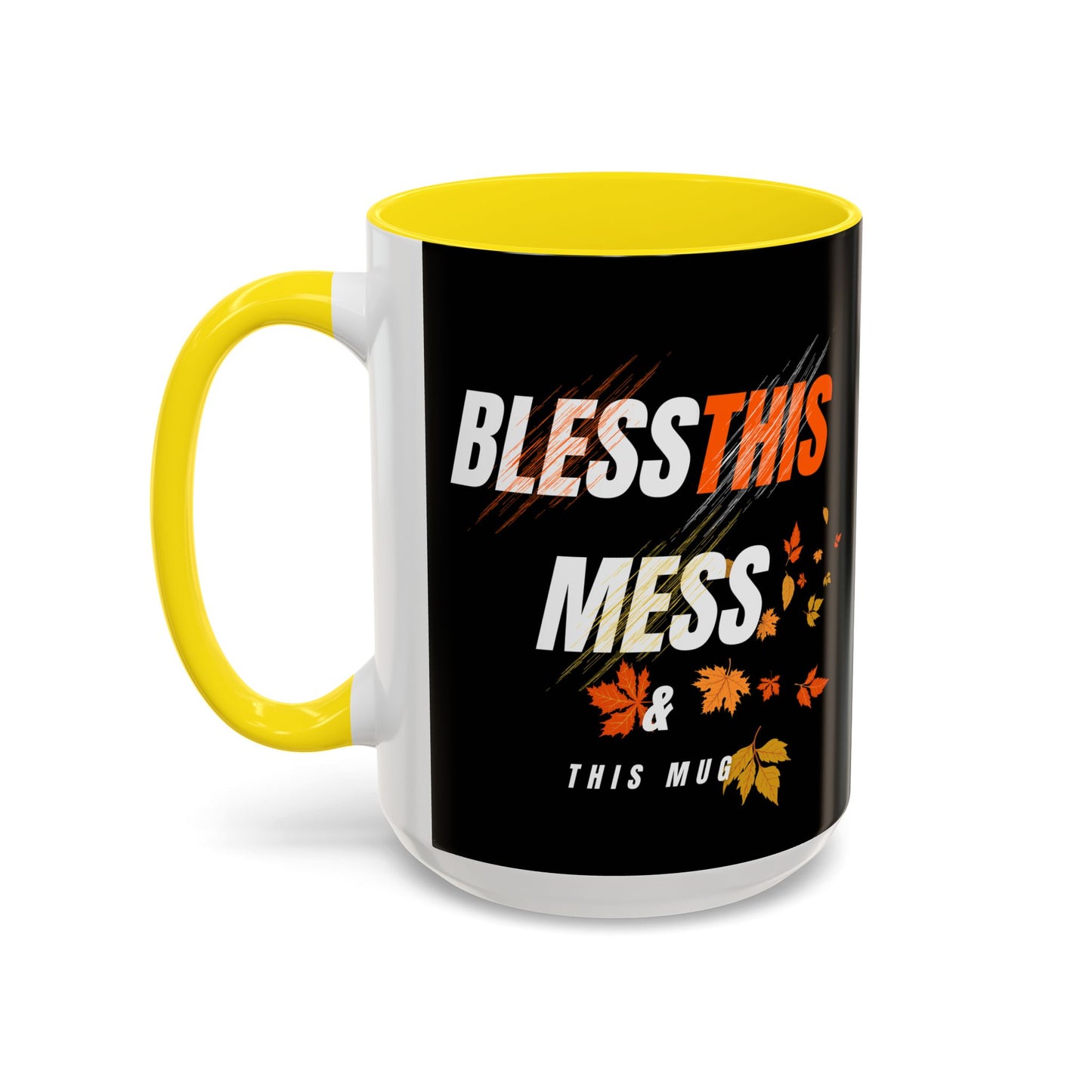 Bless This Mess Coffee Mug, Autumn Mug, Funny Mug Gift, Black Ceramic Mug, Fall Coffee Cup