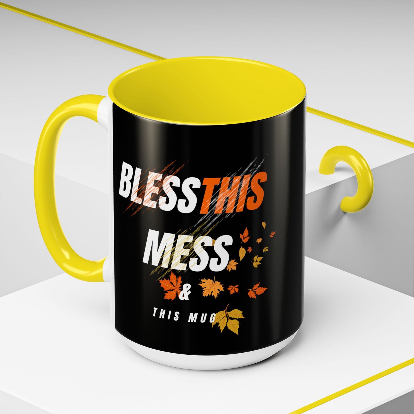 Bless This Mess Coffee Mug, Autumn Mug, Funny Mug Gift, Black Ceramic Mug, Fall Coffee Cup