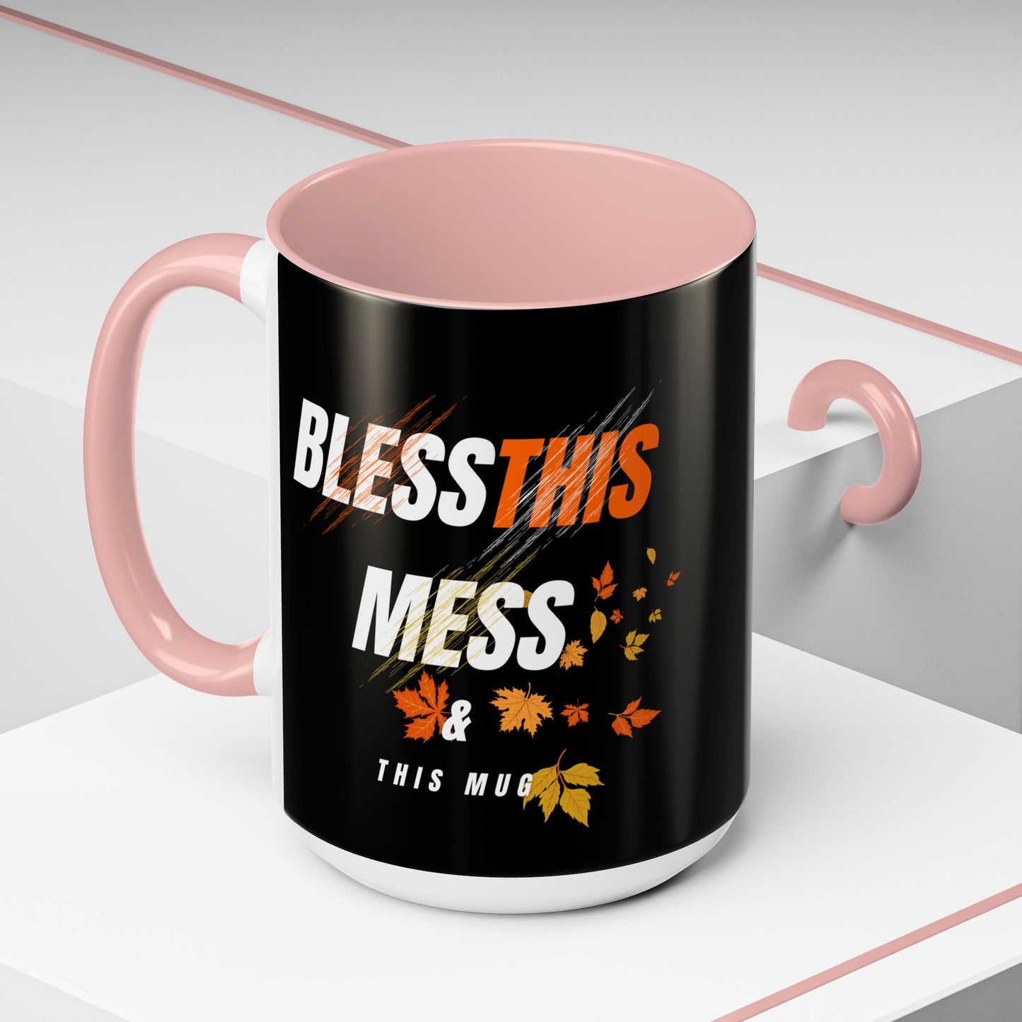 Bless This Mess Coffee Mug, Autumn Mug, Funny Mug Gift, Black Ceramic Mug, Fall Coffee Cup