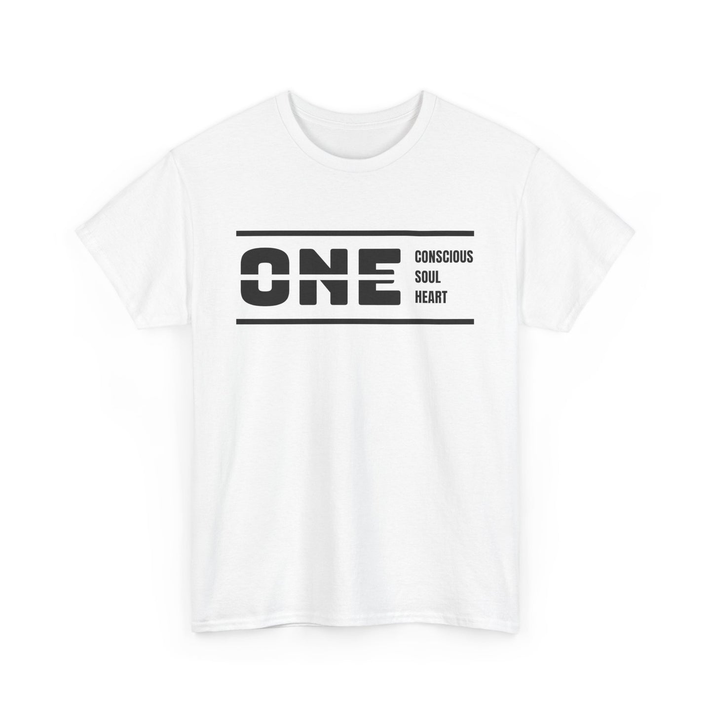 Male's Heavy Cotton Tee - 'ONE' Conscious Soul Heart | Casual Apparel, Gift for Mindfulness, Inspirational Wear, Summer Tee, Everyday Style