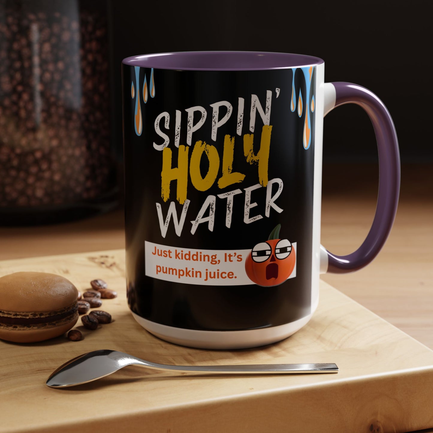 Sippin' Holy Water Coffee Mug, Funny Pumpkin Juice Mug, Halloween Coffee Cup, Unique Gift for Fall, Cute Office Mug, Quirky Kitchenware