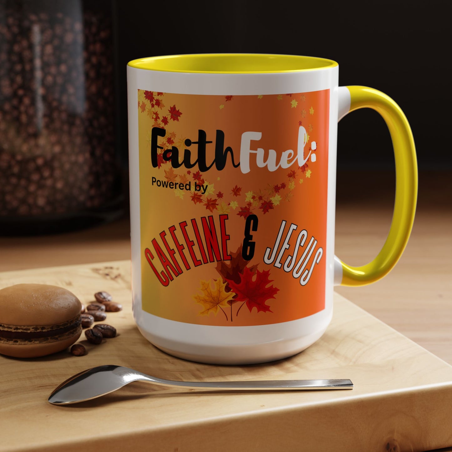 FaithFuel Caffeine & Jesus Mug - Fall Coffee Cup, Inspirational Gift, Autumn Decor, Home Office Supplies, Religious Mug