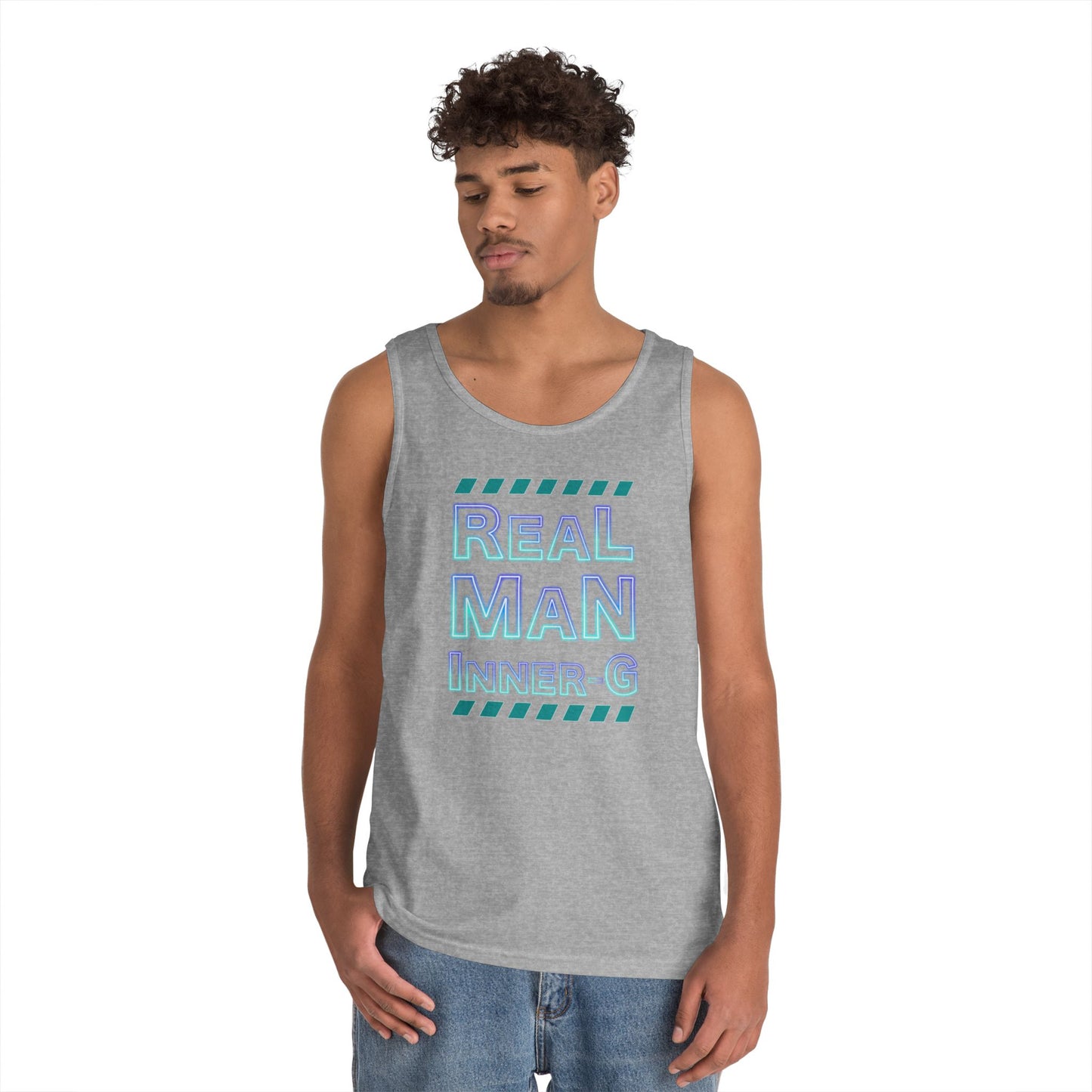 Real Man Inner G Unisex Heavy Cotton Tank Top, Motivational Gym Wear, Summer Fashion, Casual Outift, Gift for Him, Inspirational Tank