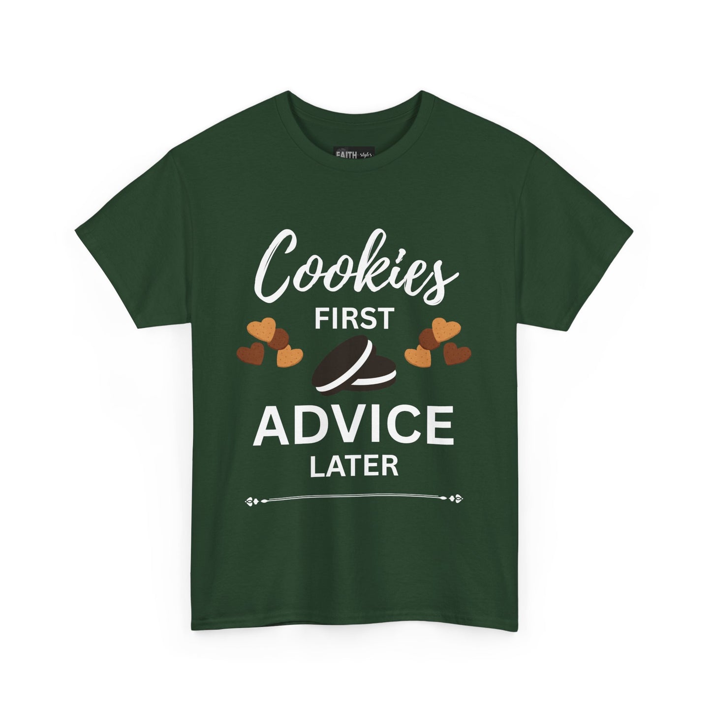 Cookies First Advice Later Unisex Tee, Funny Foodie Shirt, Cookie Lover Gift, Sweet Humor Top, Casual Unisex Cotton Tee