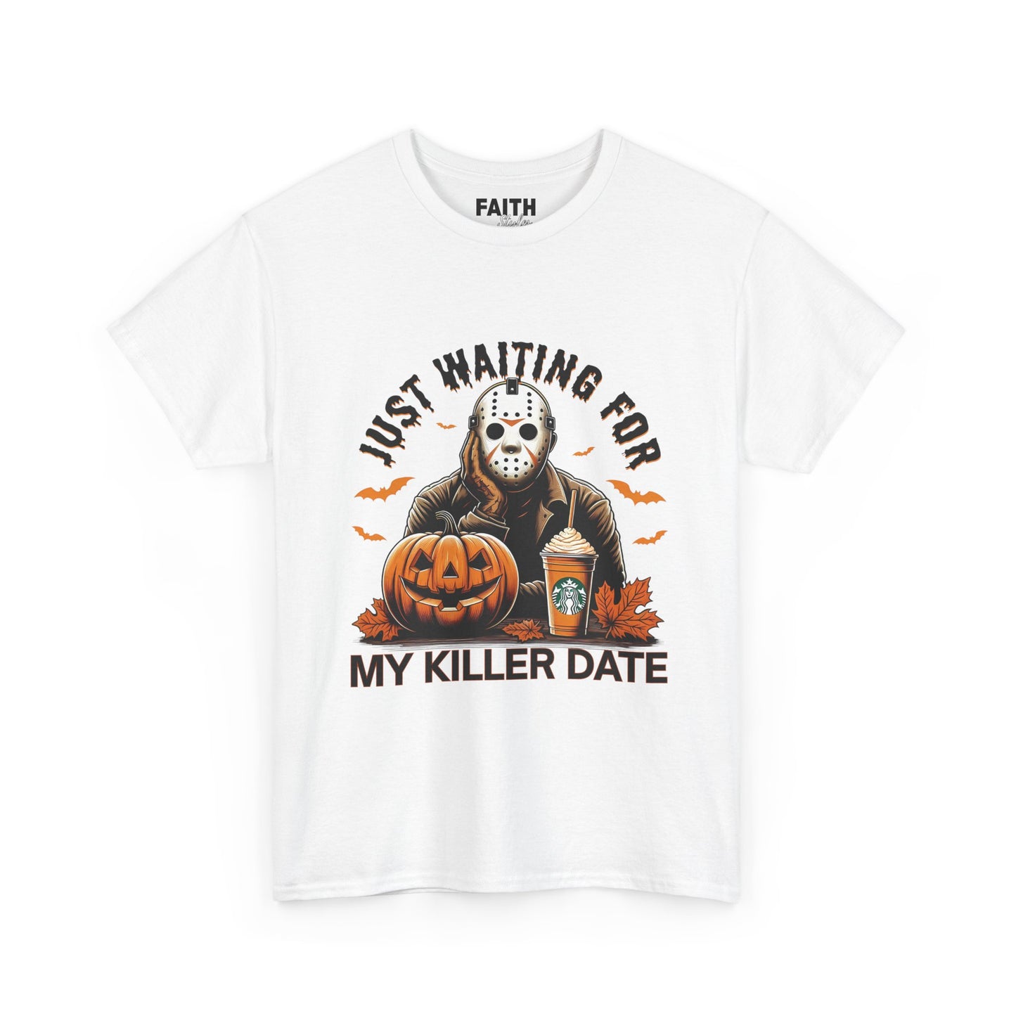 Unisex Halloween Graphic Tee, Spooky T-Shirt for Fall, Just Waiting for My Killer Date Shirt, Perfect for Halloween Parties or Gift