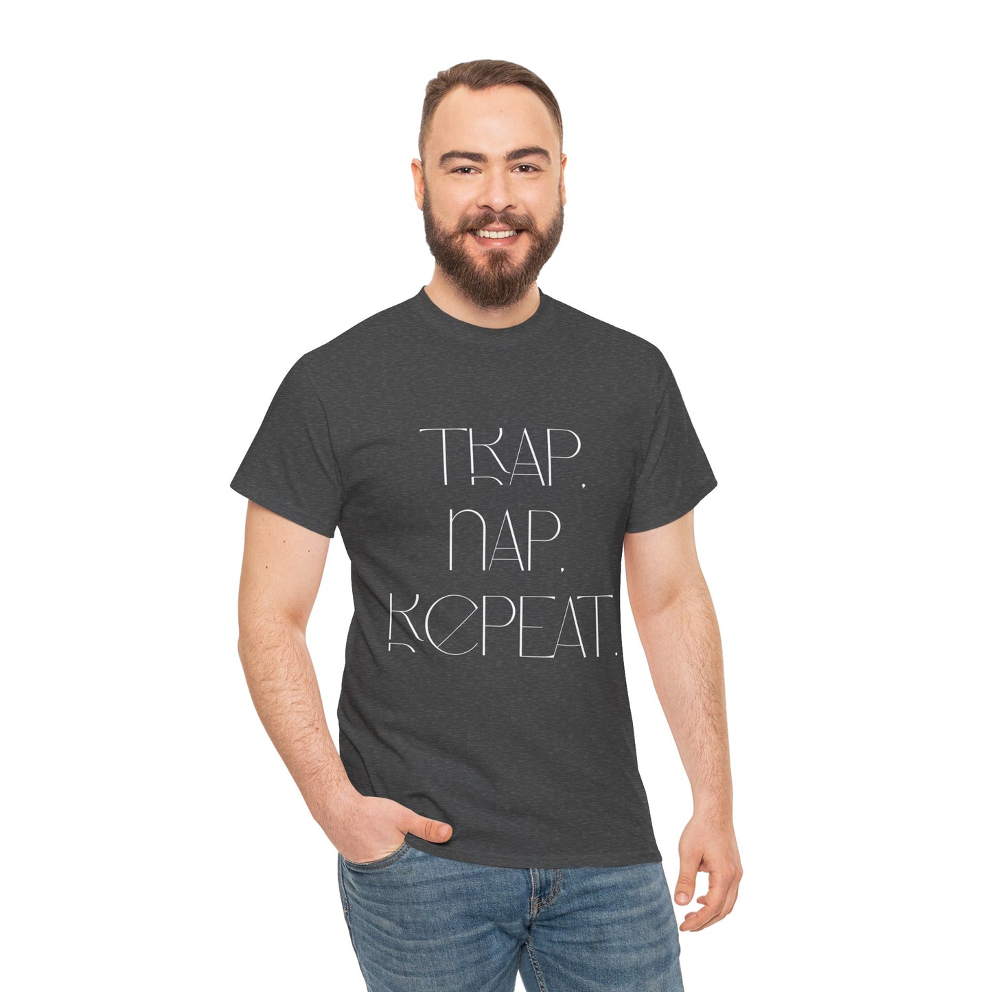 Unisex Heavy Cotton Tee - 'Trap. Nap. Repeat.' Motivational Shirt for Relaxation and Leisure