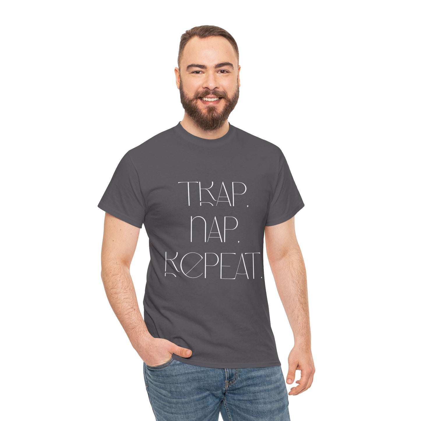 Unisex Heavy Cotton Tee - 'Trap. Nap. Repeat.' Motivational Shirt for Relaxation and Leisure