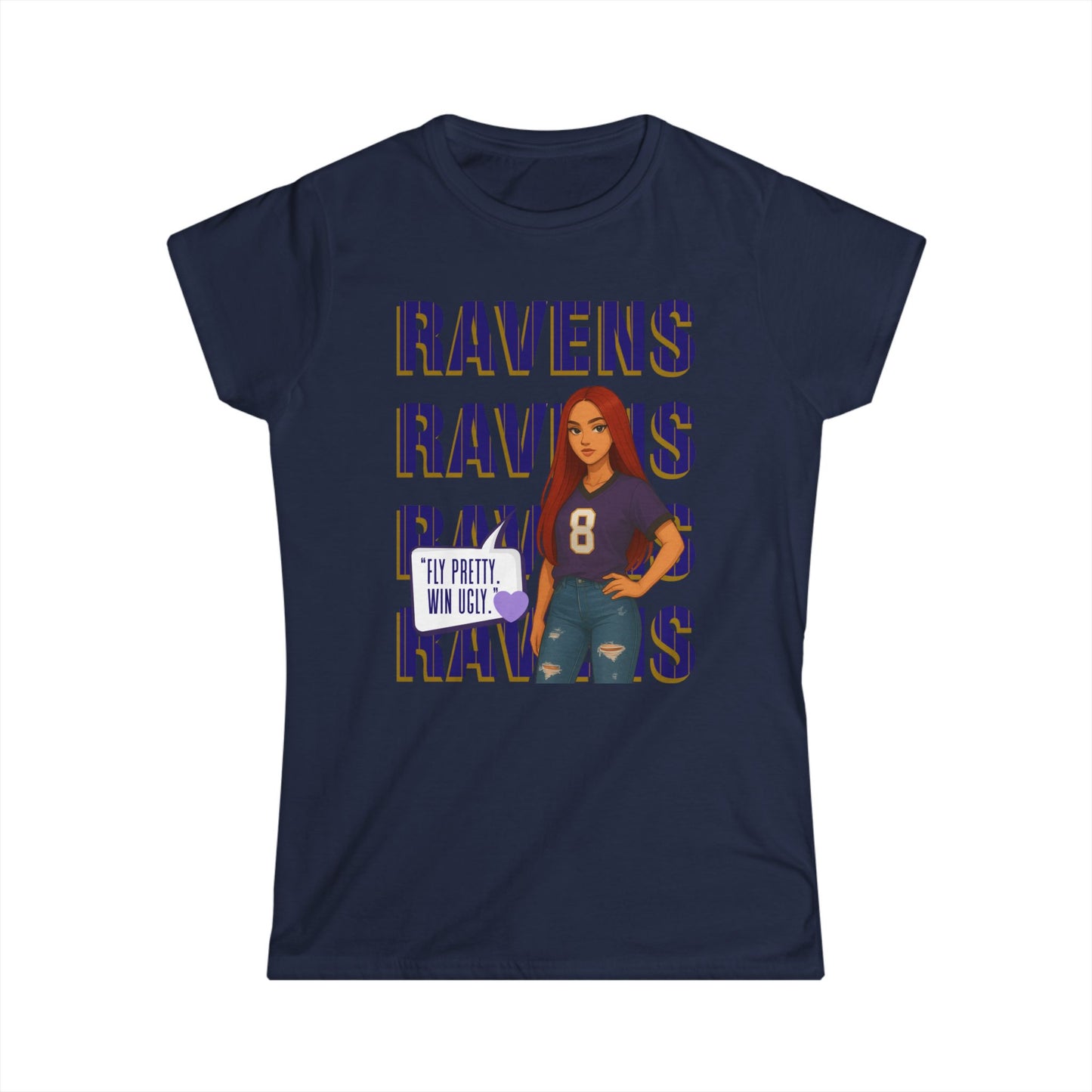 Ravens Fan Women's Softstyle Tee, Sports Apparel, Gift for Fans, Casual Wear, Game Day Outfit, Football Merchandise