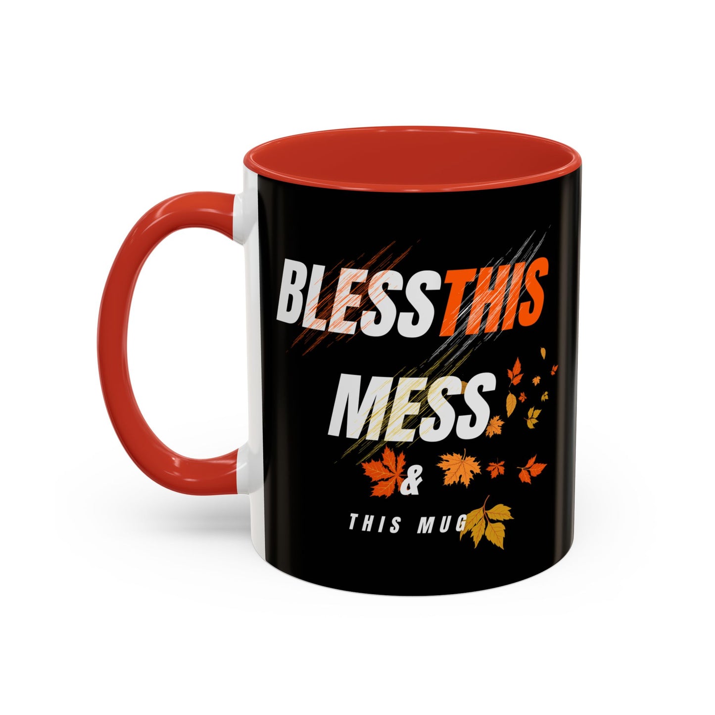 Bless This Mess Coffee Mug, Autumn Mug, Funny Mug Gift, Black Ceramic Mug, Fall Coffee Cup