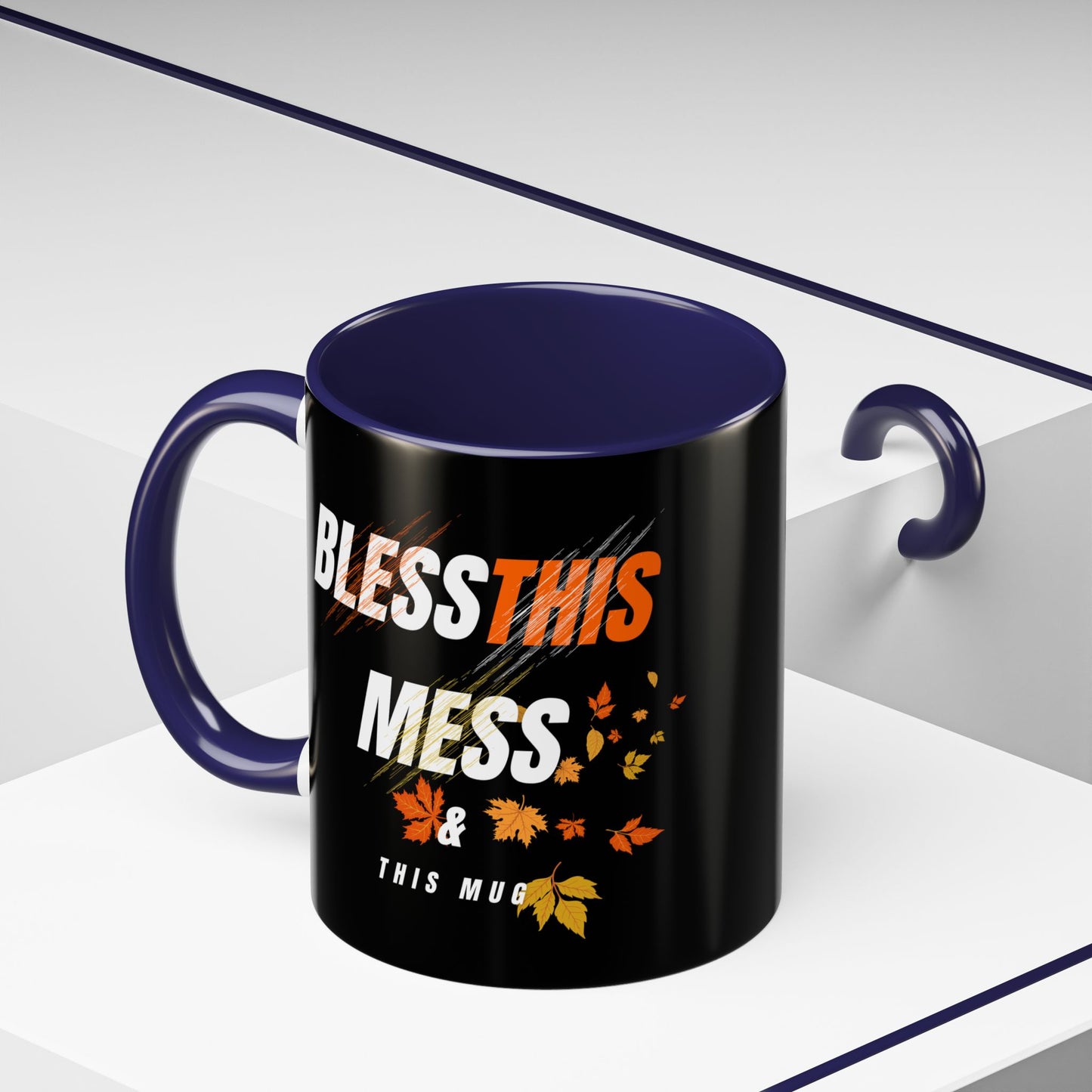 Bless This Mess Coffee Mug, Autumn Mug, Funny Mug Gift, Black Ceramic Mug, Fall Coffee Cup