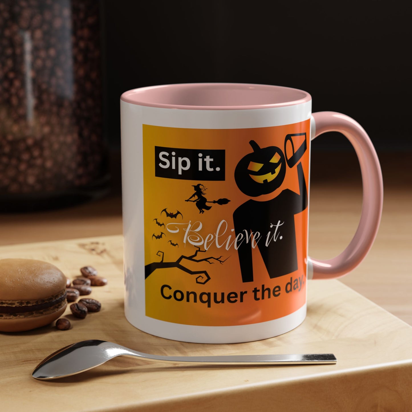 Halloween-Themed Coffee Mug, Sip It Believe It Conquer the Day, Fall Decor, Gift for Pumpkin Lovers, Autumn Kitchenware