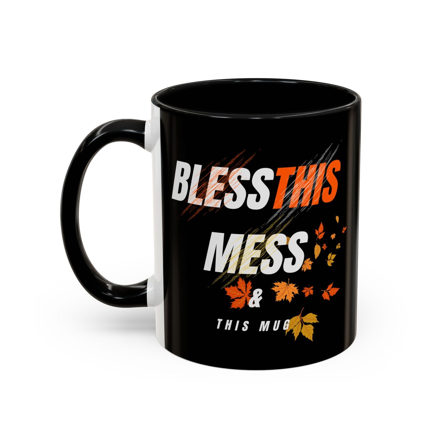 Bless This Mess Coffee Mug, Autumn Mug, Funny Mug Gift, Black Ceramic Mug, Fall Coffee Cup