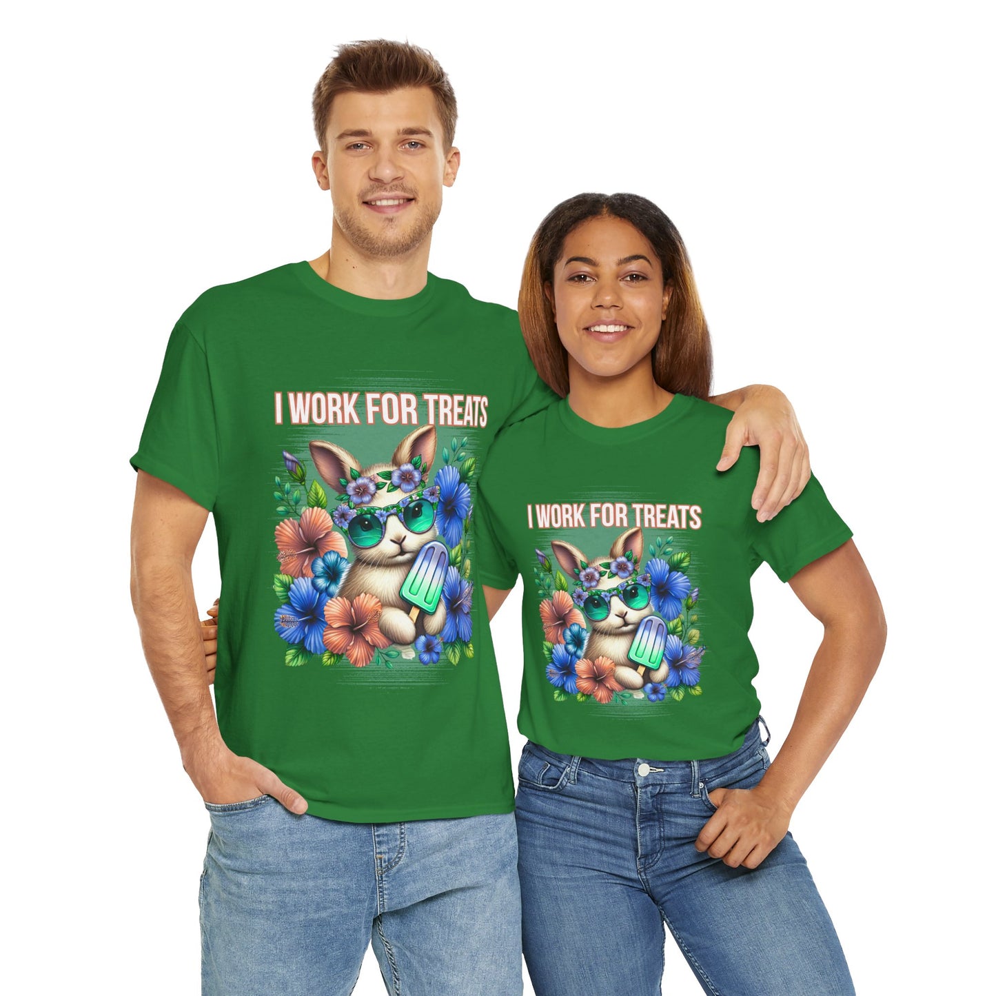 Cute Bunny Graphic Tee for Treat Lovers, Summer Fun Shirt, Animal Lover Gift, Cute Gift for Her, Floral T-Shirt